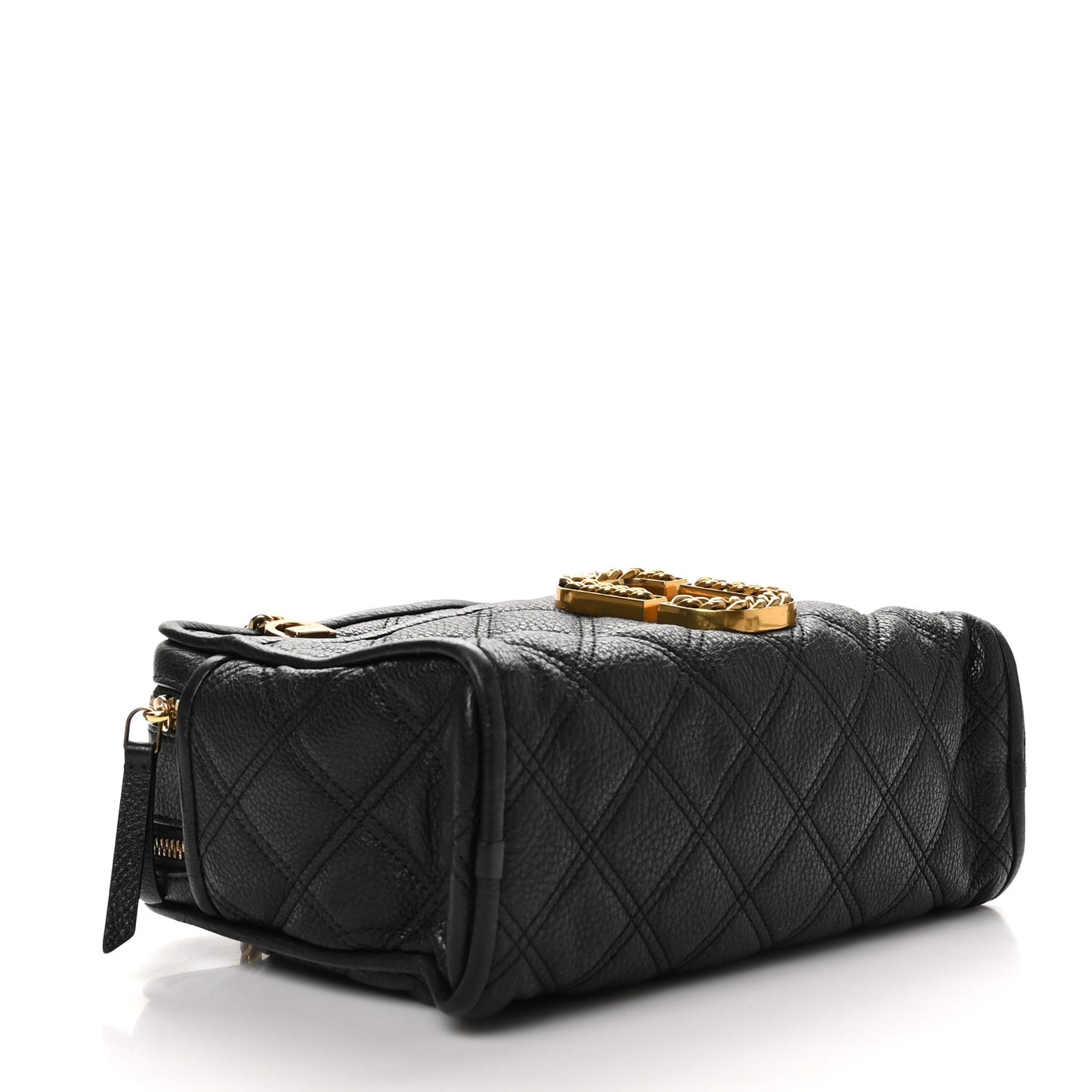 Grained Calfskin Quilted Double Stitched The Status Shoulder Bag Black
