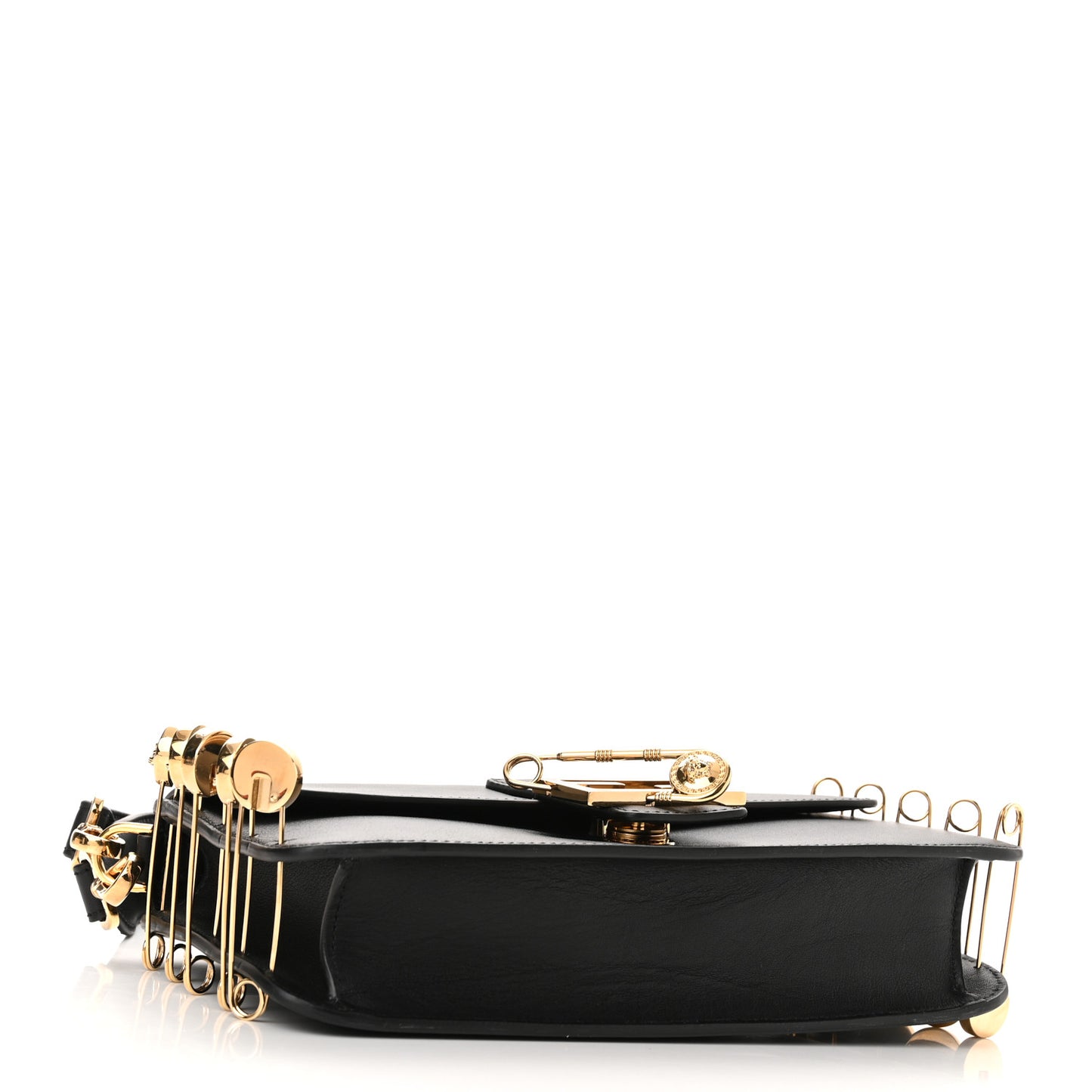 X VERSACE Vitello Seta Fendace Brooch Baguette Black