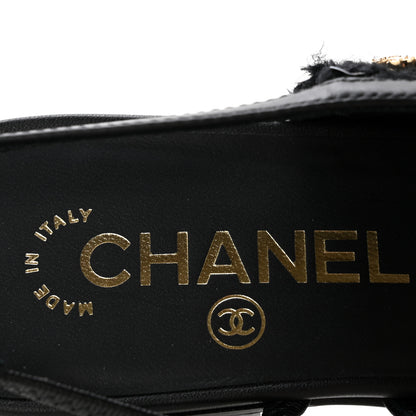 Chanel Tweed Patent Calfskin Cap Toe CC Slingback Flats 36 Black 8 of 9