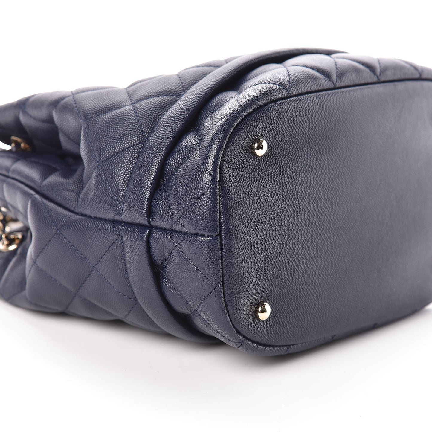 Caviar Quilted Rolled Up Bucket Drawstring Bag Navy