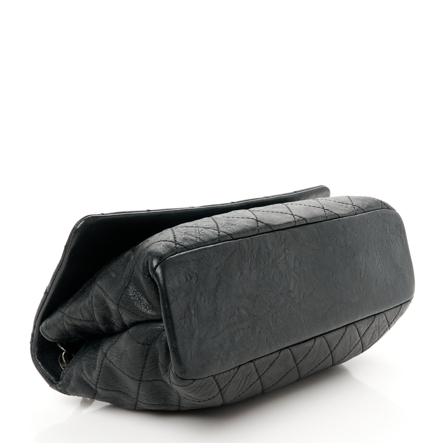 Crumpled Lambskin Quilted Medium Single Flap Black