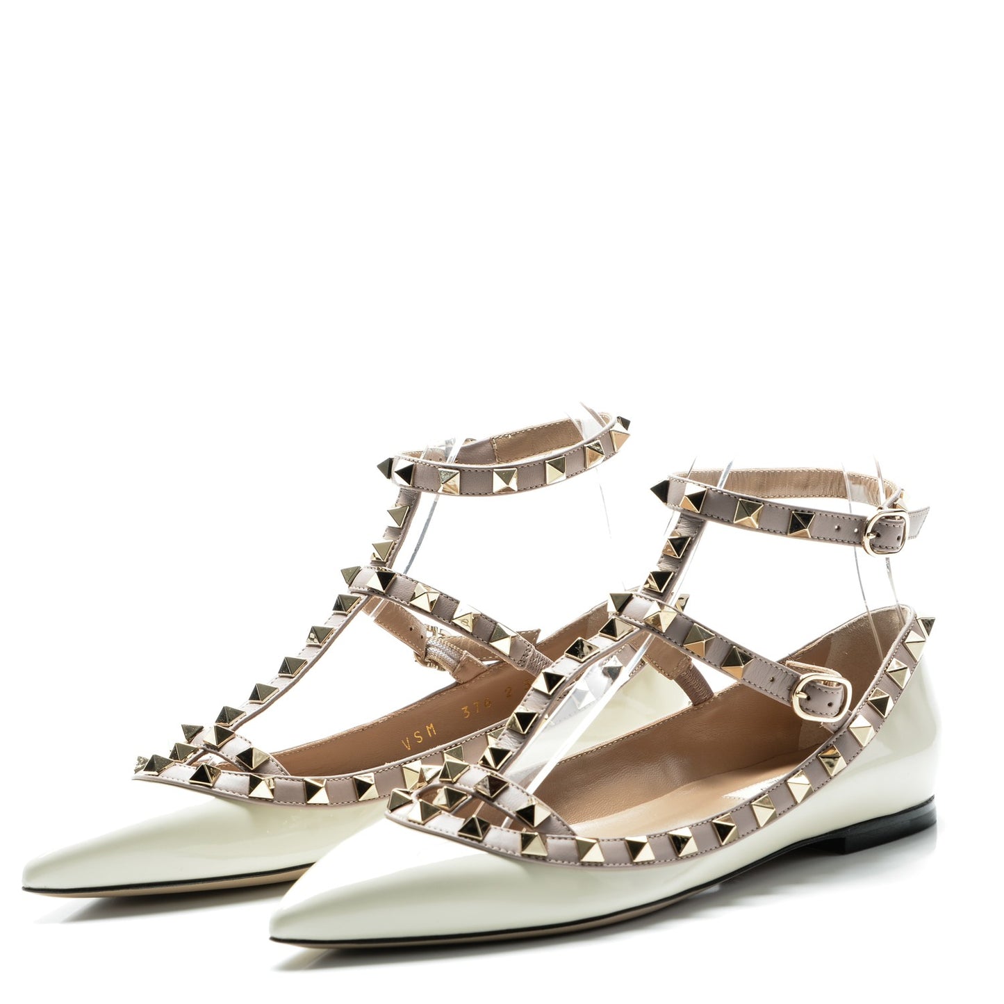 Patent Rockstud Cage Ballerina Flats 36 Light Ivory Poudre