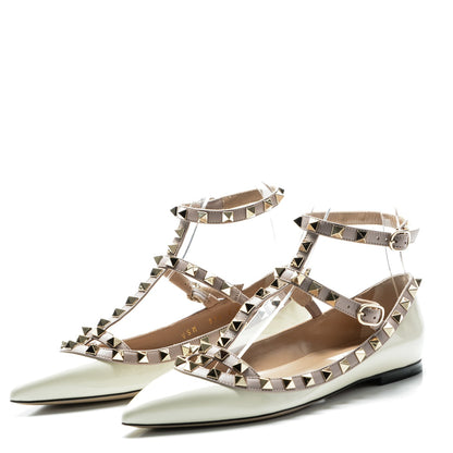 Valentino Garavani Patent Rockstud Cage Ballerina Flats 36 Light Ivory Poudre 2 of 8