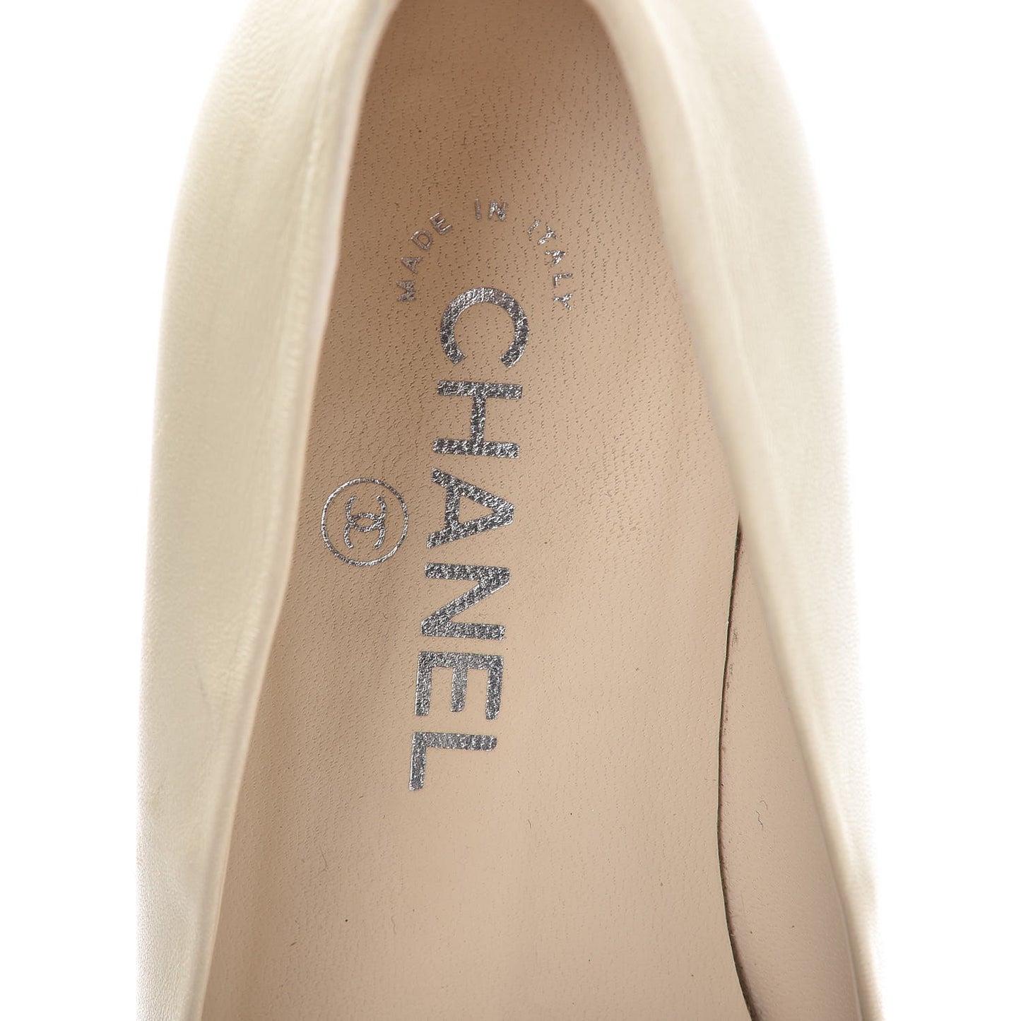 Lambskin Metallic Cap Toe Crystal CC Ballet Flats 38 Light Beige