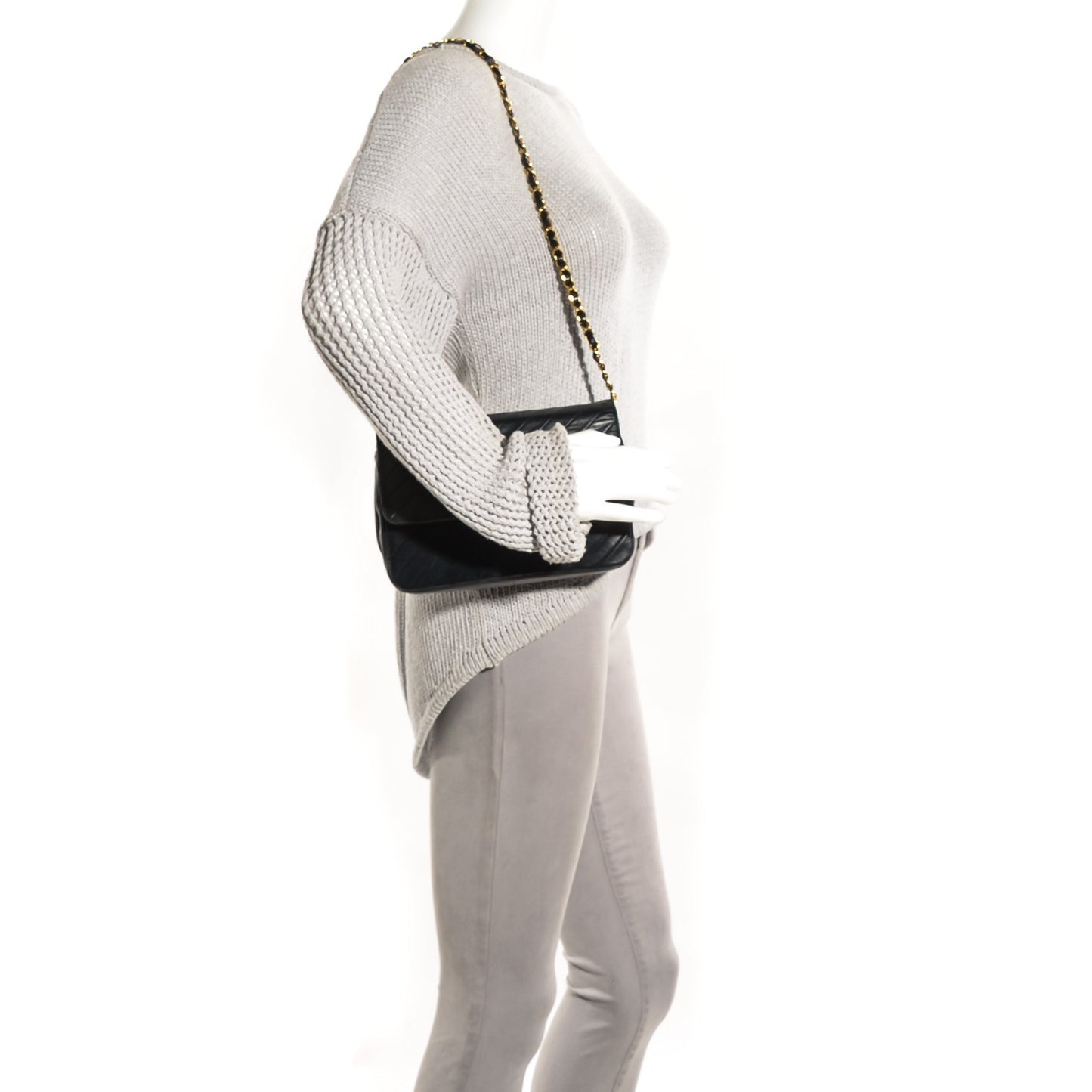 Lambskin Stitched Small Single Flap Black