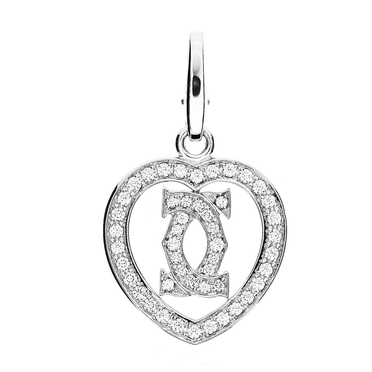 18K White Gold Diamond Heart Double C Pendant