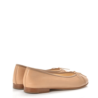 Chanel Lambskin Cap Toe CC Ballerina Flats 37.5 Dark Beige 4 of 14