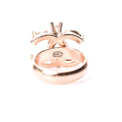Chanel Crystal Marquise CC Logo Ring 6.75 Rose Gold 4 of 5