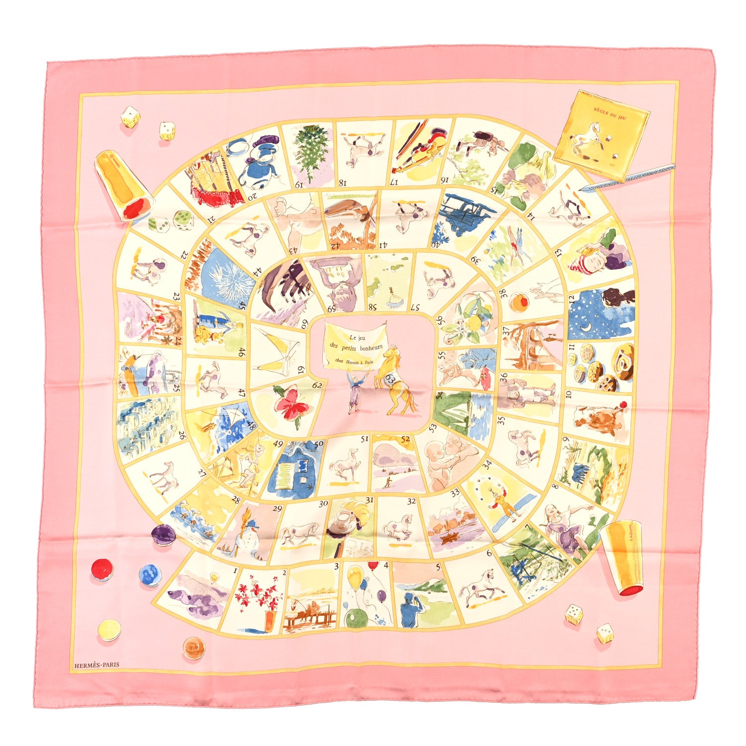 Hermes Silk Le Jeu des Petits Bonheur Scarf 90 1 of 4