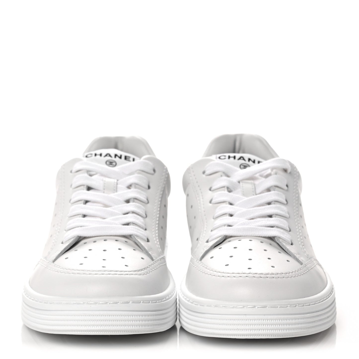 Grained Calfskin Fabric Womens Logo Sneakers 37 White