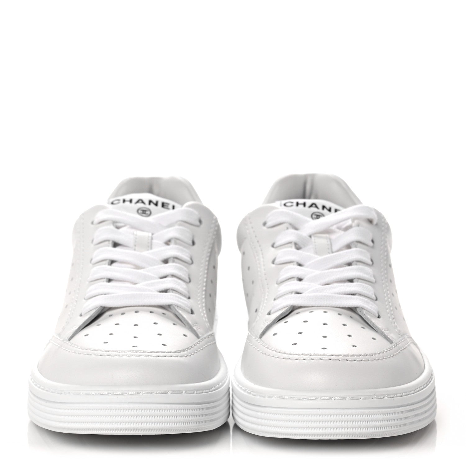 Chanel Grained Calfskin Fabric Womens Logo Sneakers 37 White 2 of 11