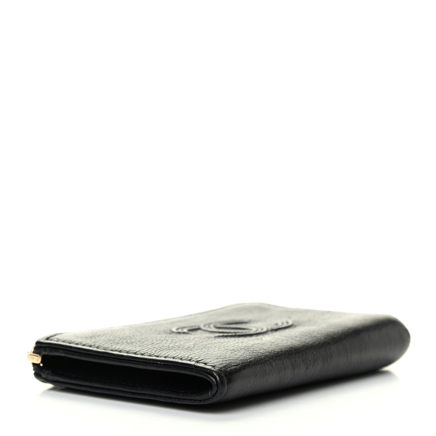 Calfskin Chain Embossed CC Key Holder Case Black