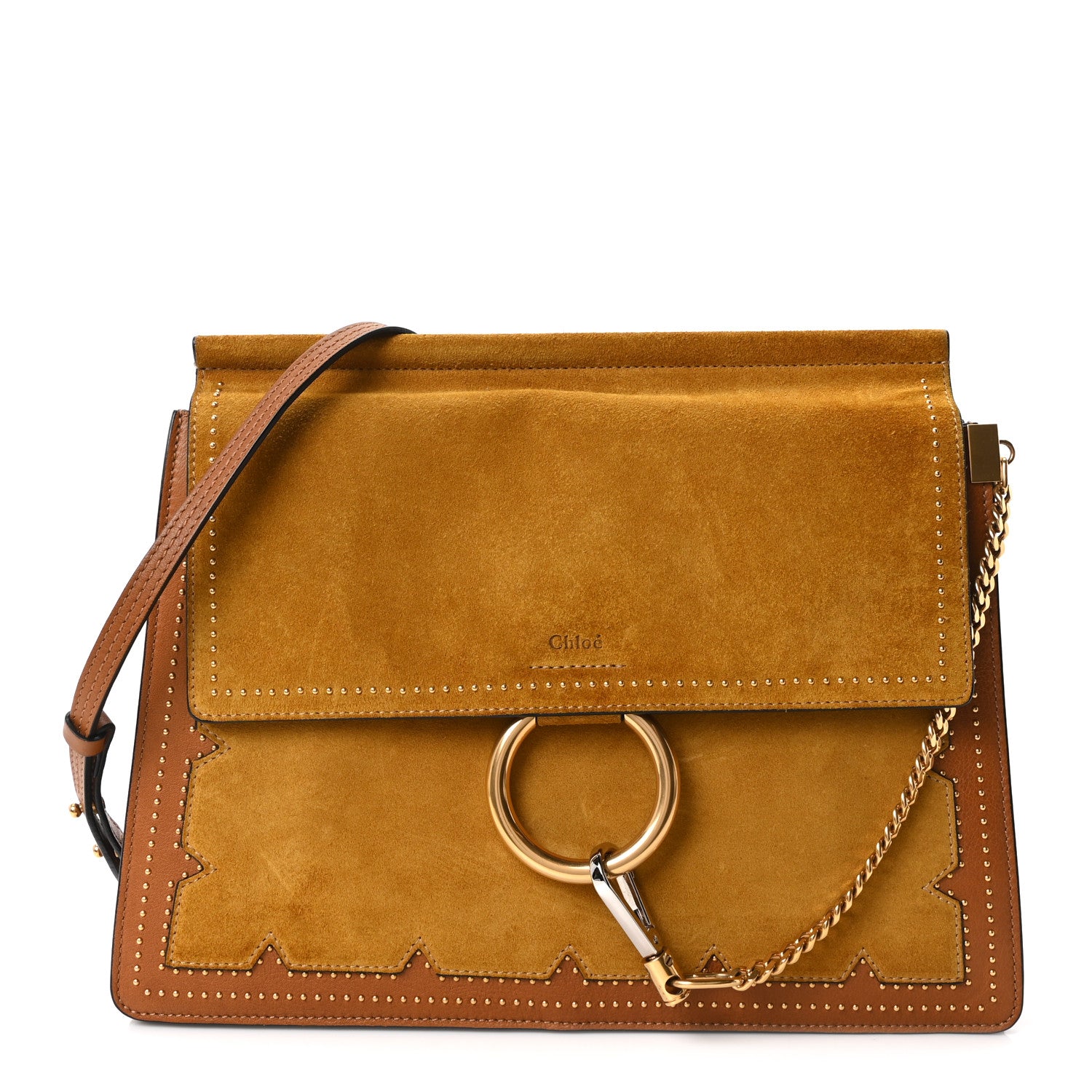 Chloe Calfskin Suede Studded Medium Faye Shoulder Bag Caramel 1 of 10