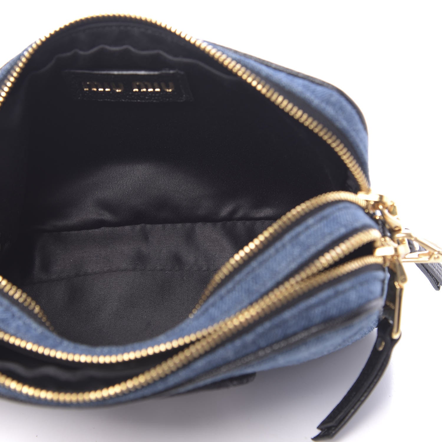 Miu Miu Denim Double Zip Crossbody Bag Blue Black 5 of 9