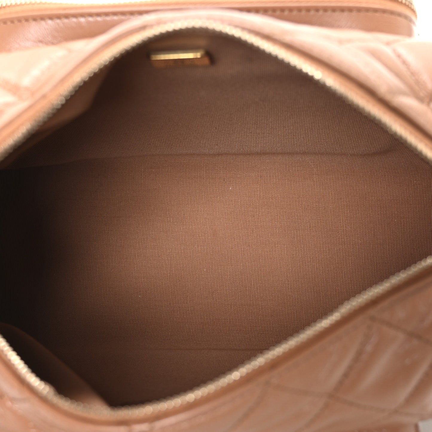 Shiny Crumpled Lambskin Quilted Medium Preppy Pocket Camera Case Brown