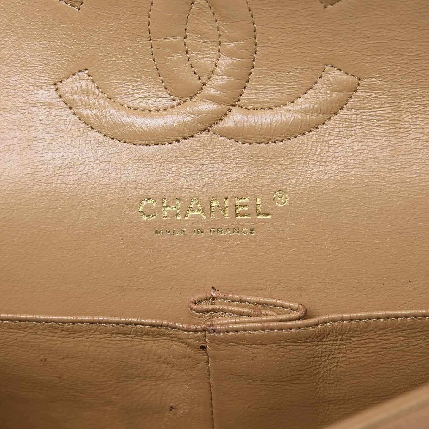 Caviar Quilted Medium Double Flap Beige