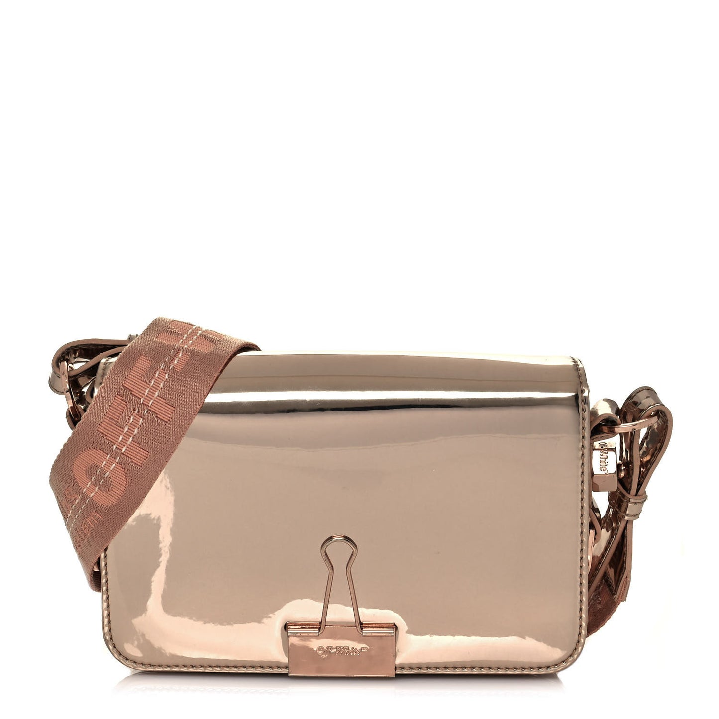 Patent Mirror Binder Clip Bag Rose Gold