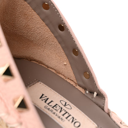Valentino Garavani Grained Calfskin Rockstud Ankle Strap Espadrille 15/105mm Wedge Sandals 39 Rose Quartz Natural 10 of 14