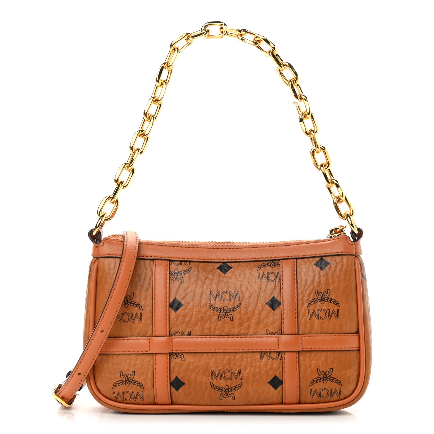 MCM Visetos Mini Aren Chain Crossbody Bag Cognac 1 of 10