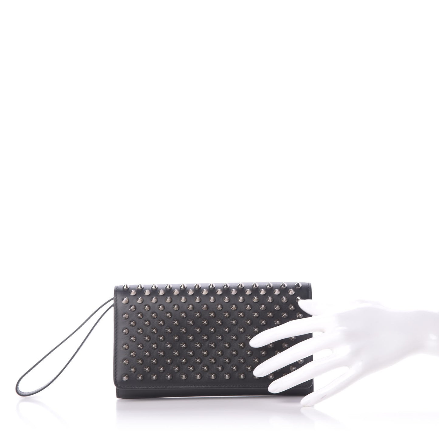 Calfskin Macaron Spiked Flap Wallet Black