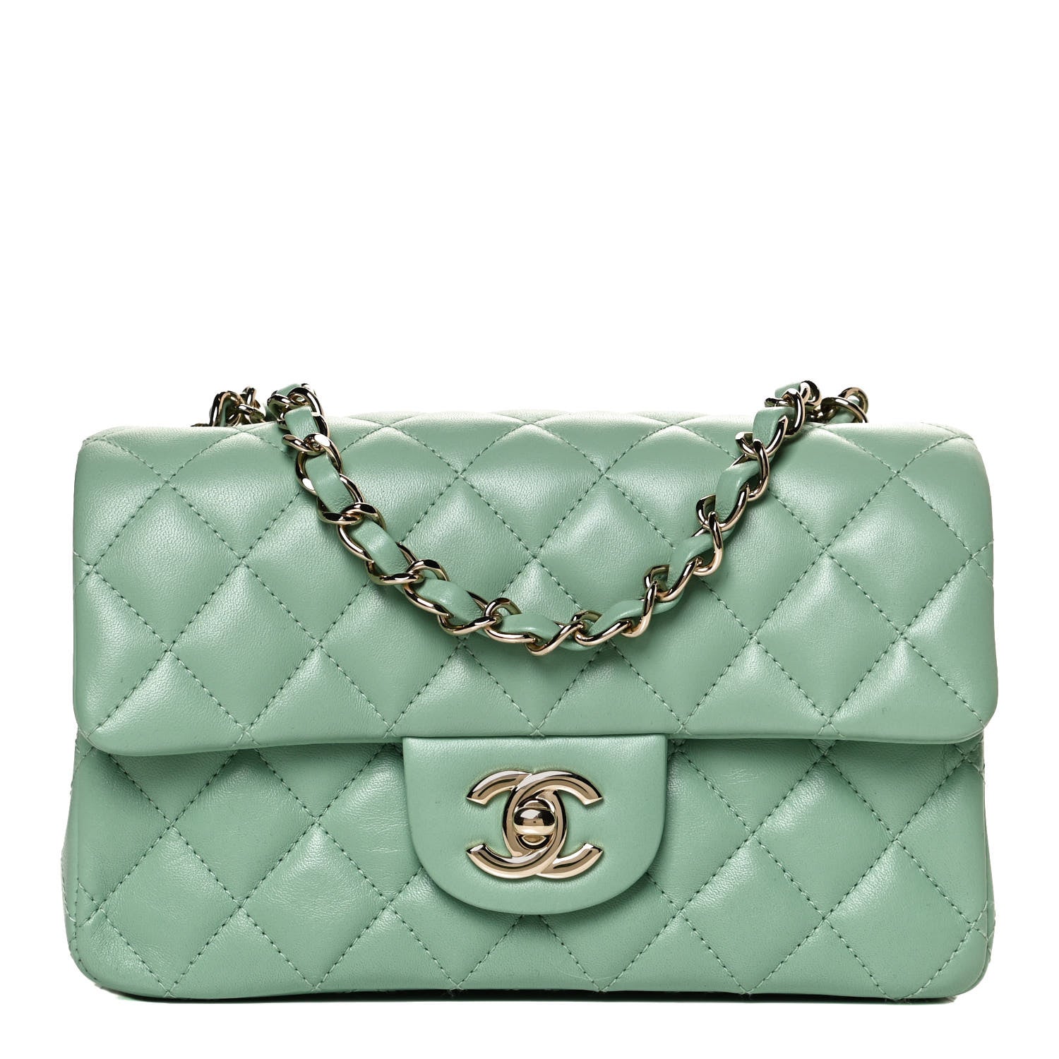 Chanel Lambskin Quilted Mini Rectangular Flap Light Green 1 of 10