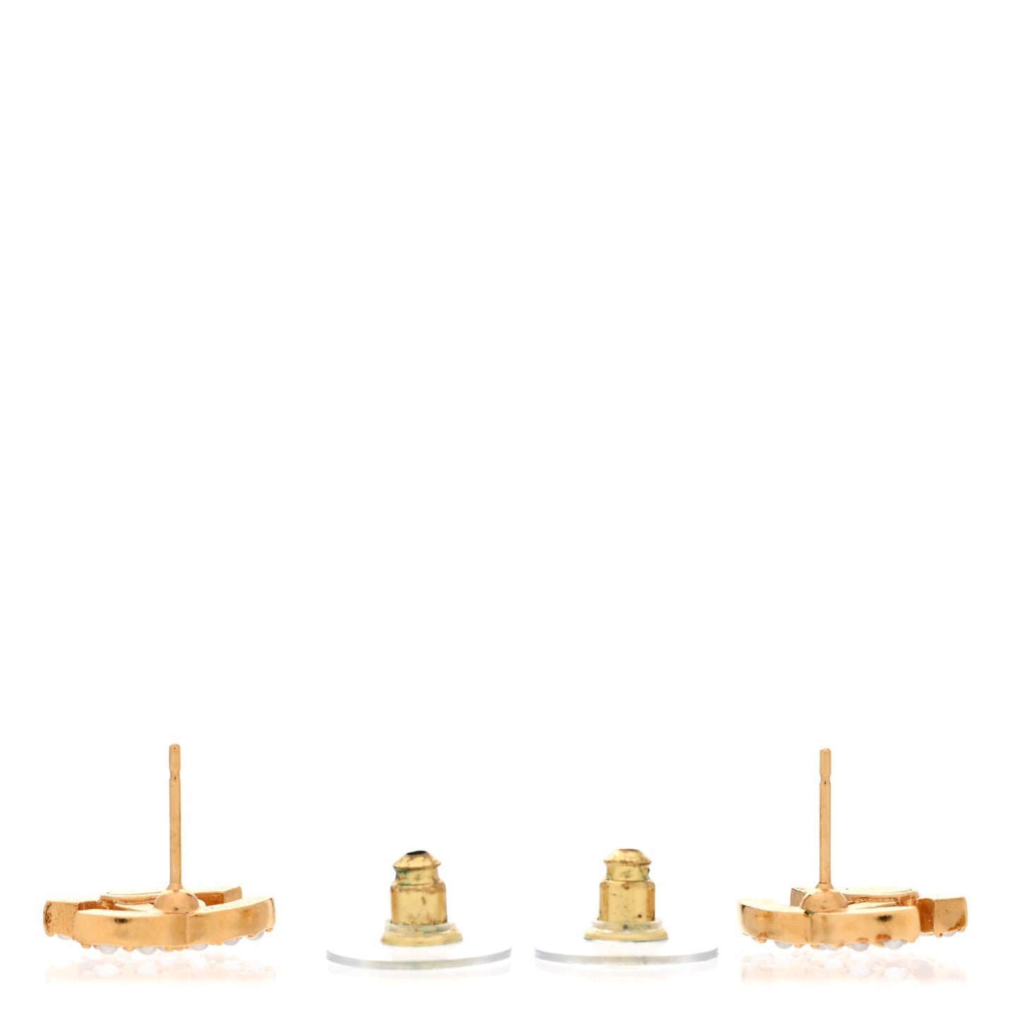 Pearl Studded CC Earrings Gold