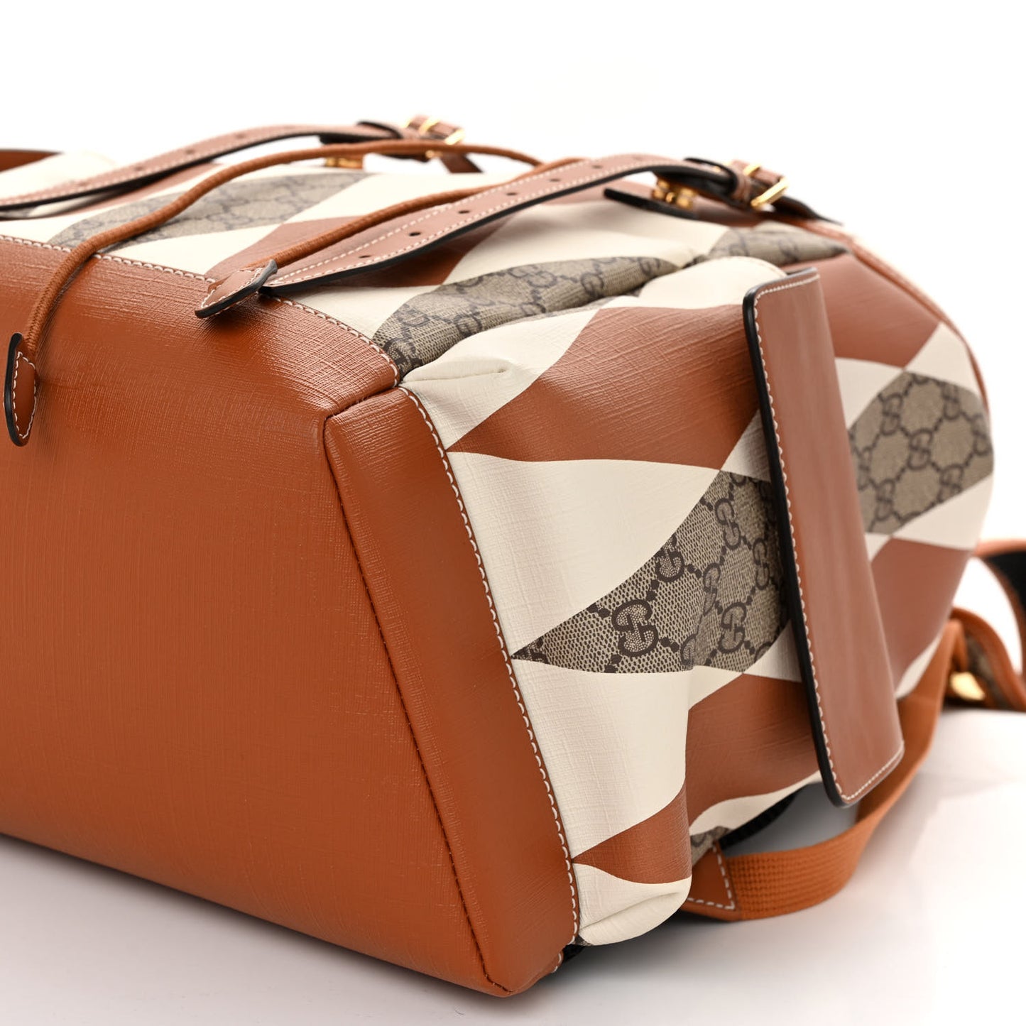 GG Supreme Monogram Calfskin Rhombus Print Medium Ophidia Double Buckle Backpack Beige Ebony Mystic White Hazel Brown