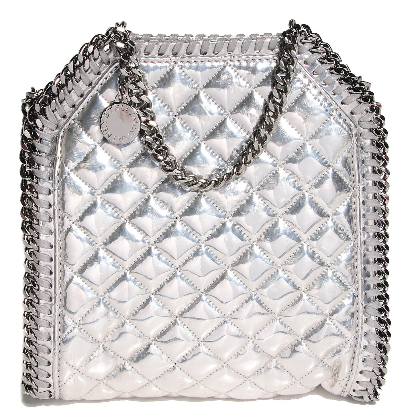 Faux Leather Falabella Quilted Metallic Tiny Tote Bag