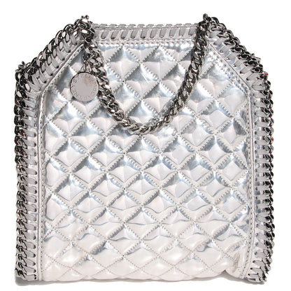 Stella McCartney Faux Leather Falabella Quilted Metallic Tiny Tote Bag 1 of 8