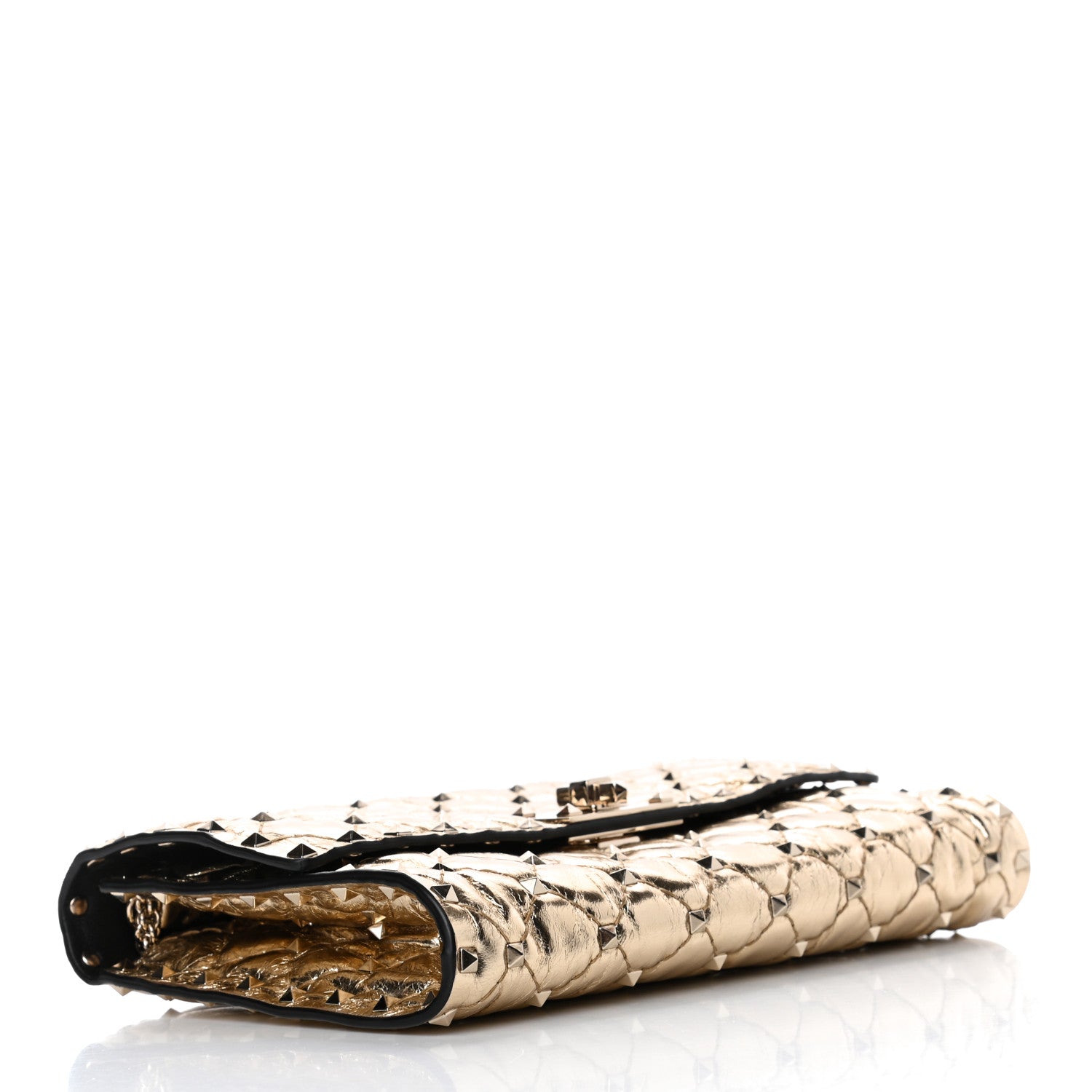 Valentino Garavani Metallic Wrinkled Lambskin Rockstud Spike Wallet on Chain Mekong 3 of 5