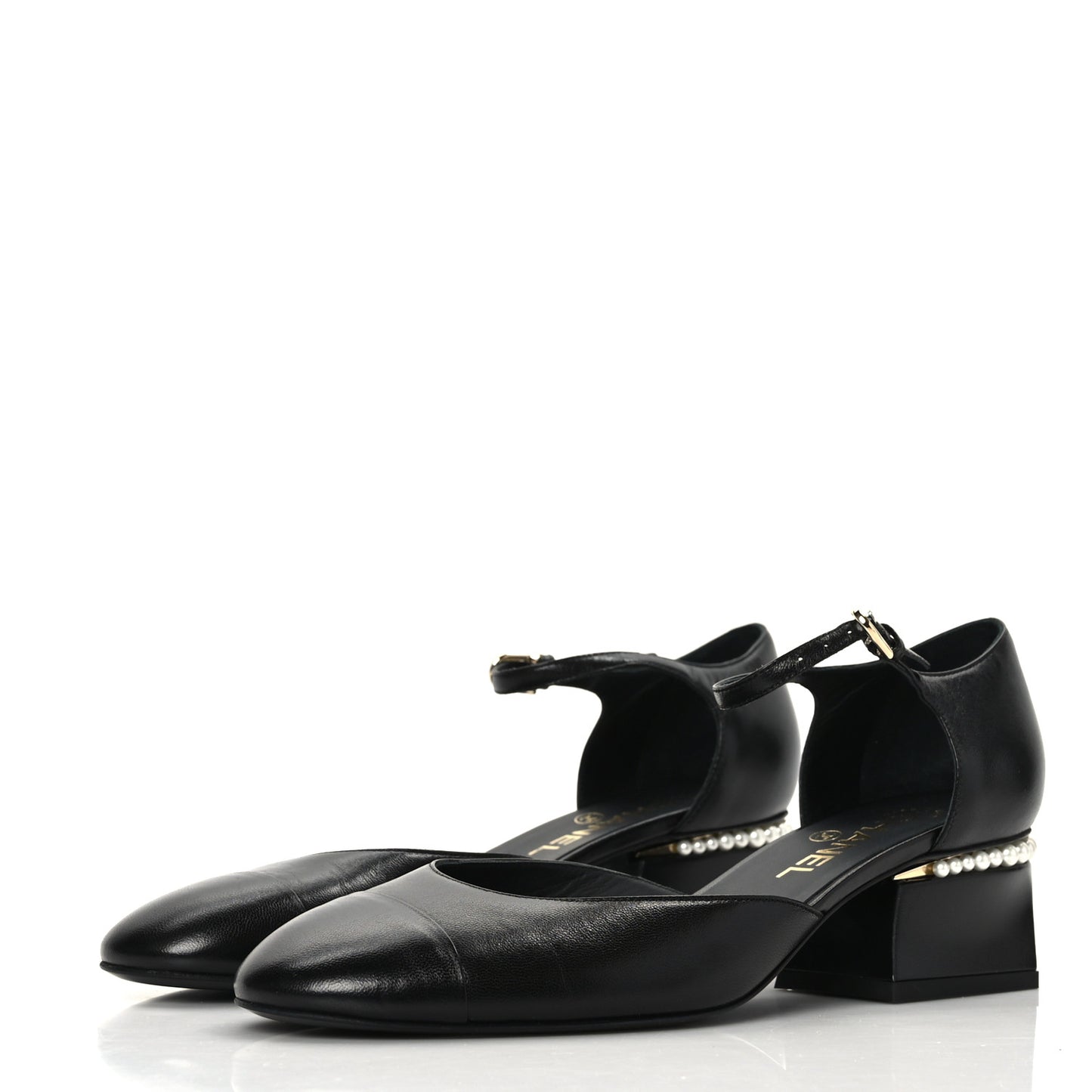 Shiny Goatskin Pearl Mary Jane Flats 39.5 Black