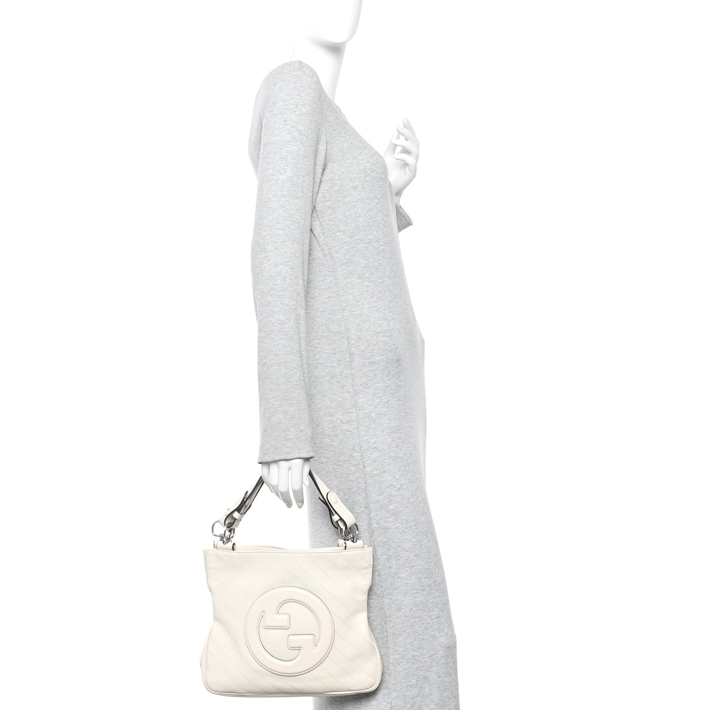 Sakai Be Green Calfskin Diagonal Stitched Small Blondie Tote Mystic White