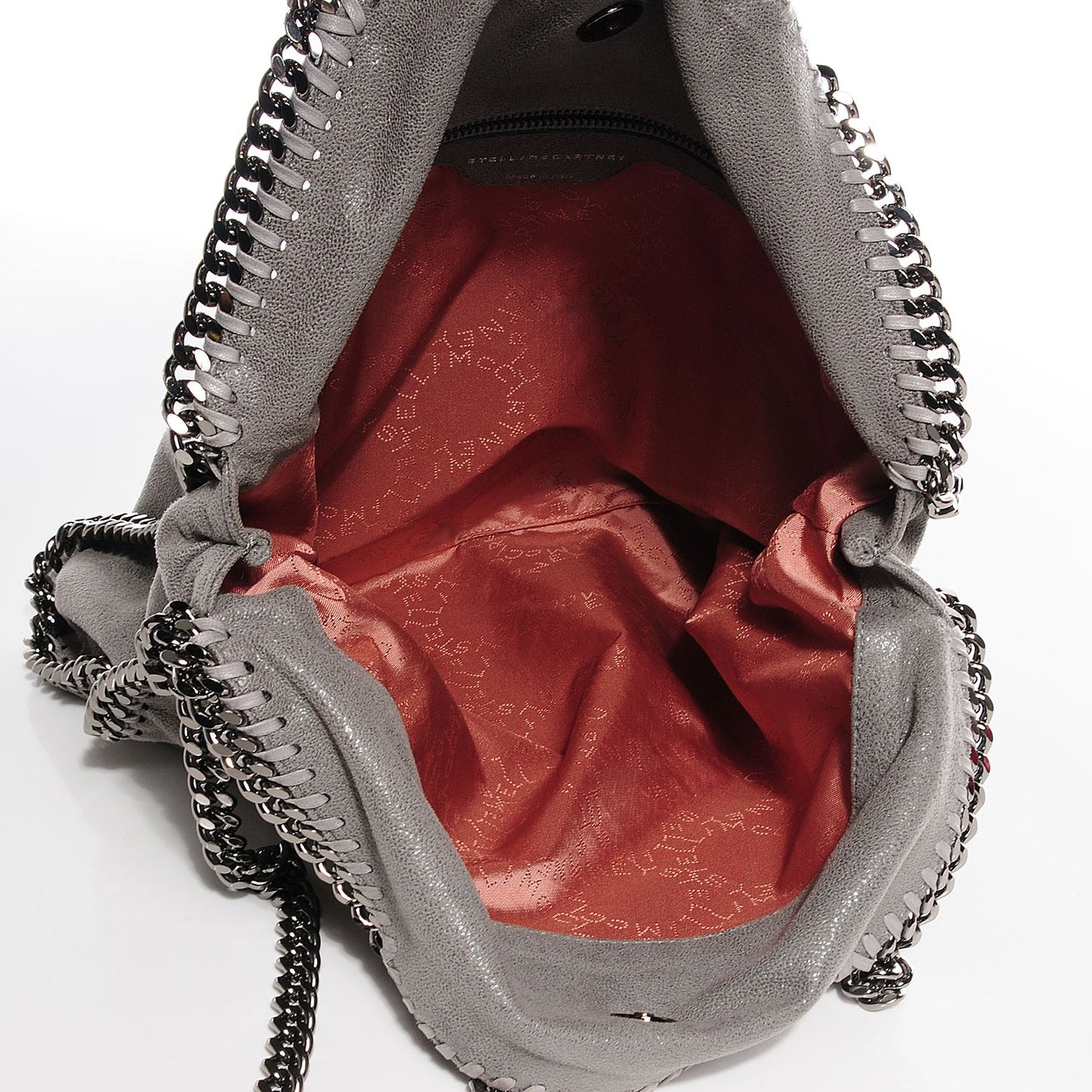Faux Leather Shaggy Deer Falabella Fold Over Tote Light Grey