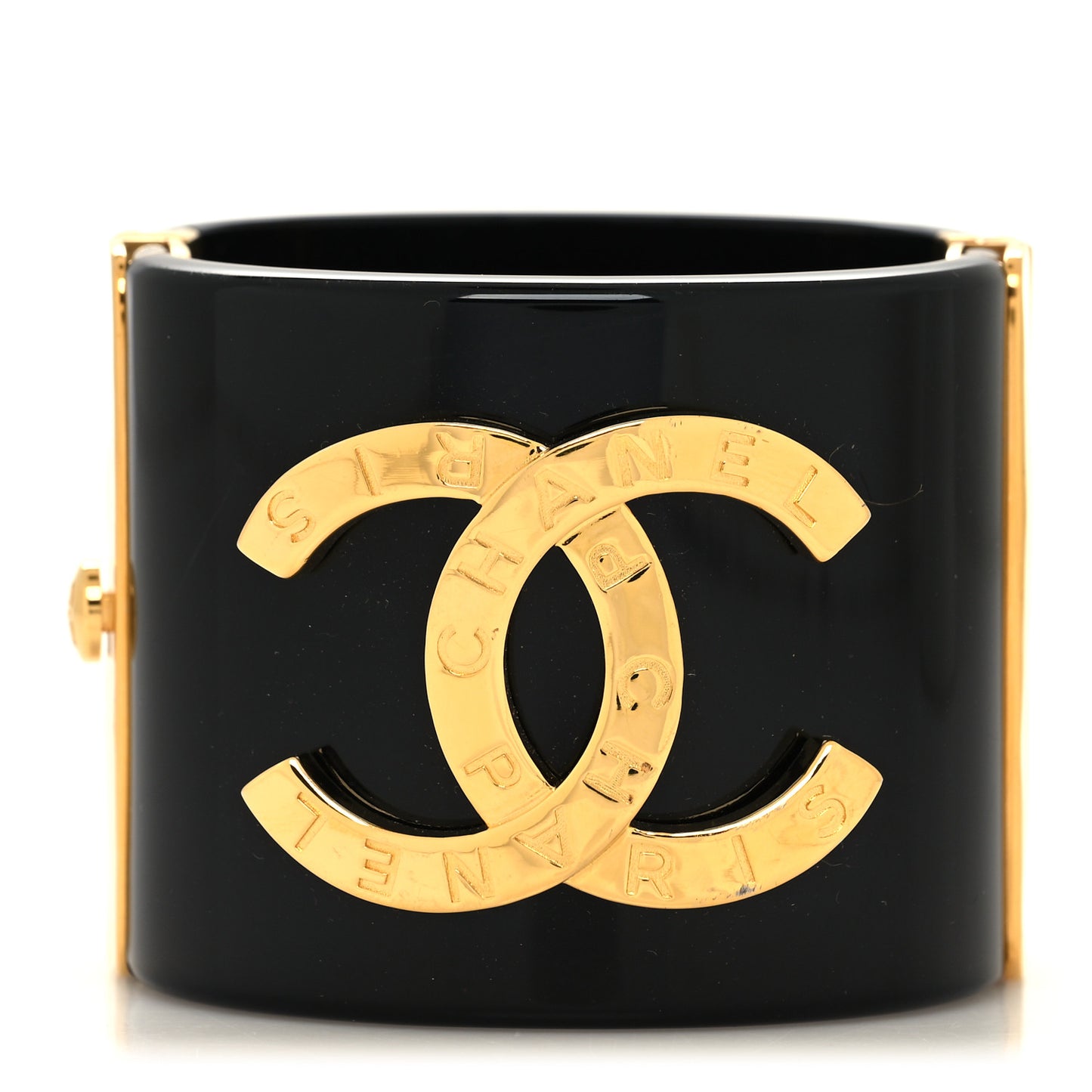Resin CC Paris Button Cuff Bracelet Black Gold