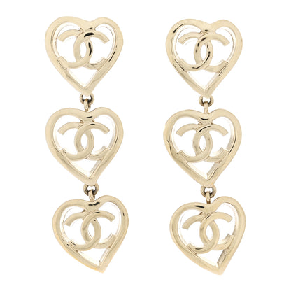 Chanel Metal CC Triple Heart Coco In Love Drop Earrings Gold 1 of 5
