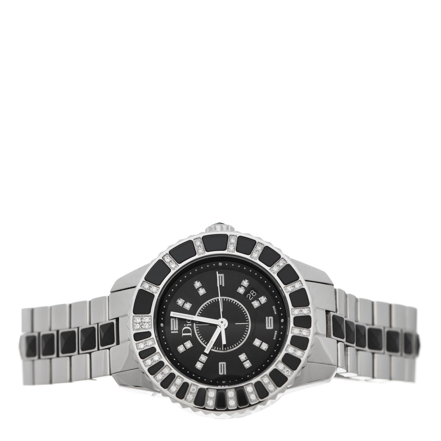 Stainless Steel Diamond Sapphire 33mm Christal Quartz Watch Black