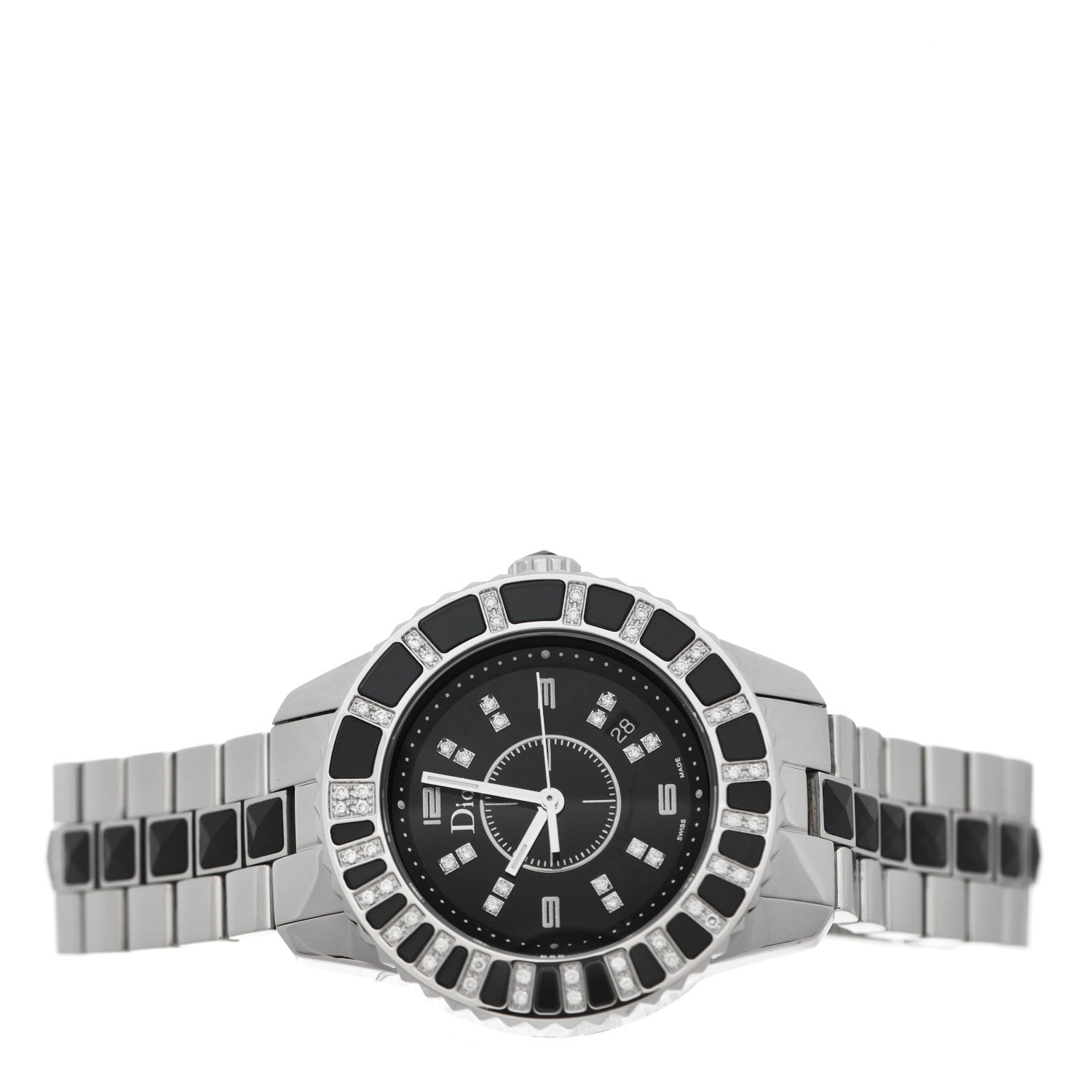 Christian Dior Stainless Steel Diamond Sapphire 33mm Christal Quartz Watch Black 2 of 4
