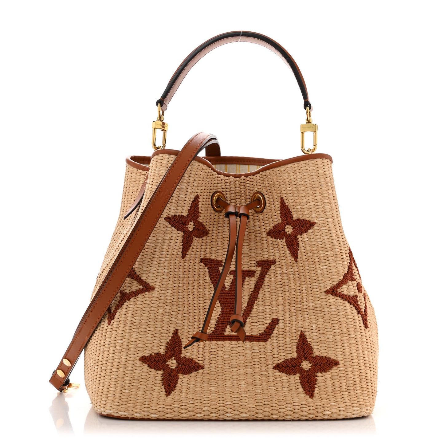 Raffia Calfskin Monogram Neonoe MM Tan