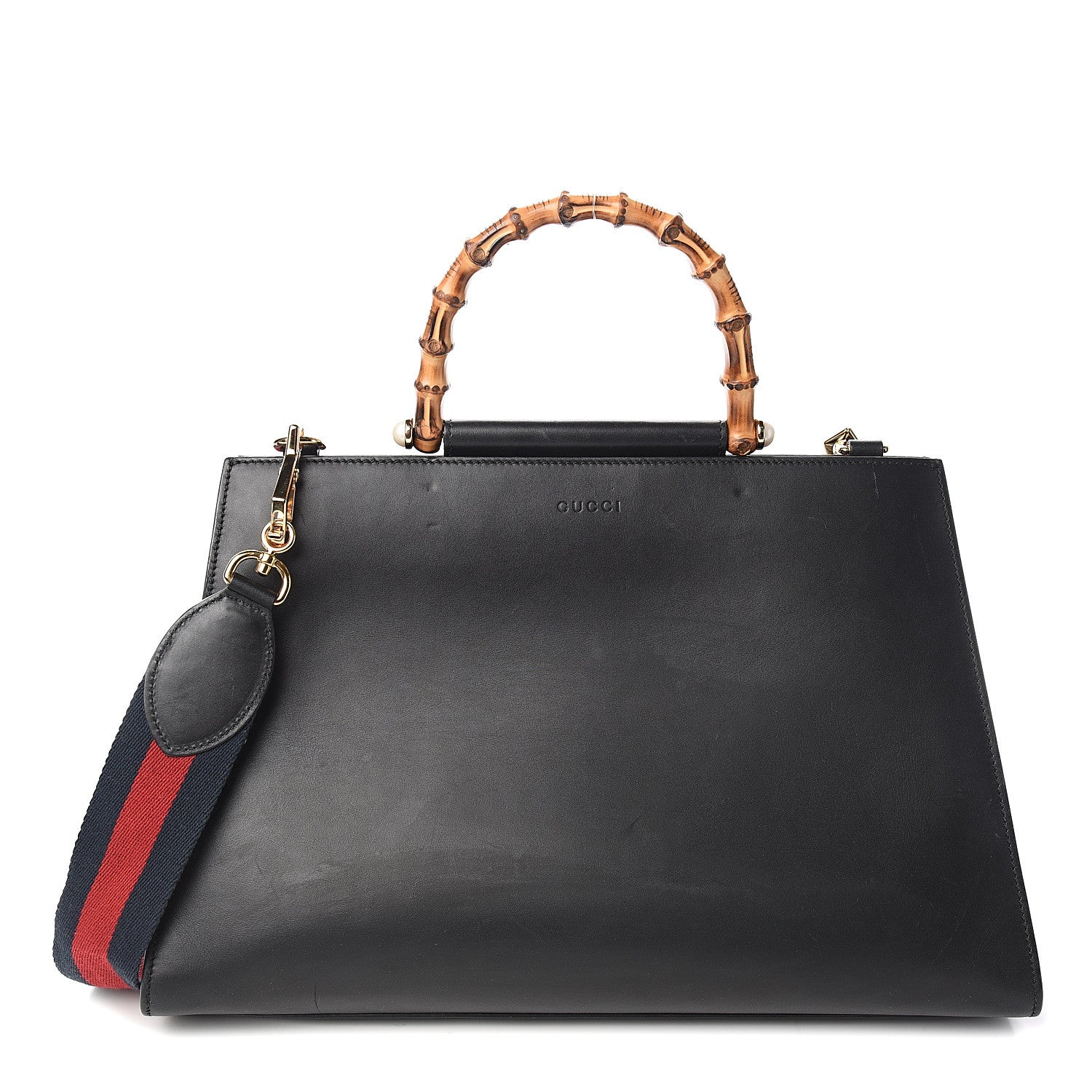 Gucci Nappa Bamboo Web Medium Nymphaea Top Handle Bag Black 1 of 16