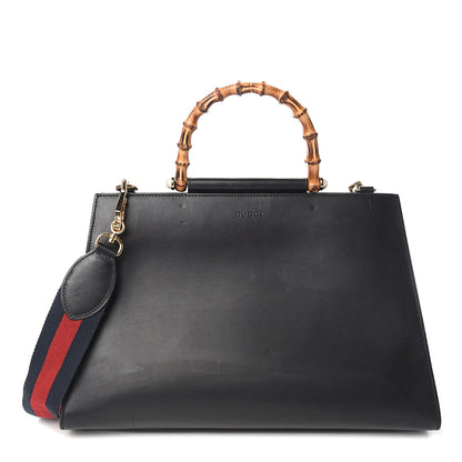 Gucci Nappa Bamboo Web Medium Nymphaea Top Handle Bag Black 1 of 16