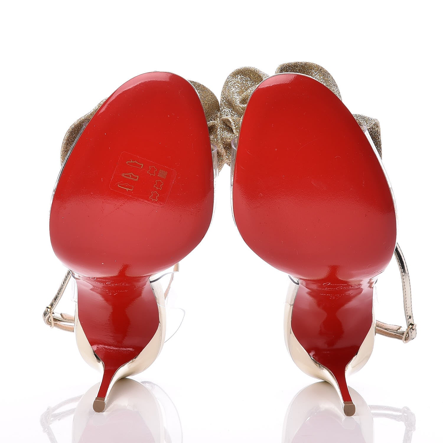Christian Louboutin Metallic Calfskin Glitter Tonic PVC Fossiliza 100 Sandals 37 Version Light Gold 10 of 16