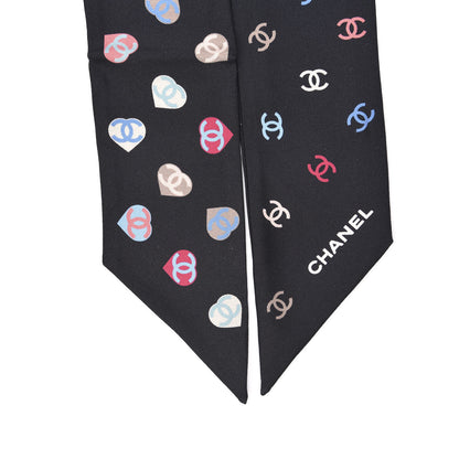 Chanel Silk Heart CC Slim Bandeau Scarf Black 2 of 3