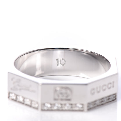 Gucci 18K White Gold Diamond Octagon Logo Band Ring 49 5 5 of 6