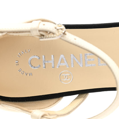 Chanel Lambskin Grosgrain Pearl Slingbacks 37 White Black 7 of 9