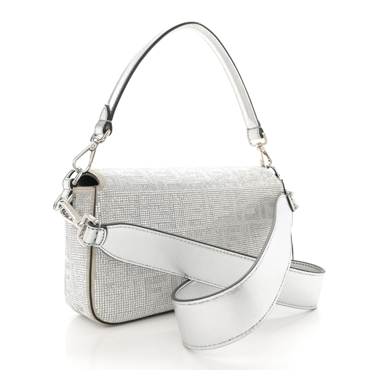 Crystal Vitello Laminato FF Medium Baguette Crystal Argento