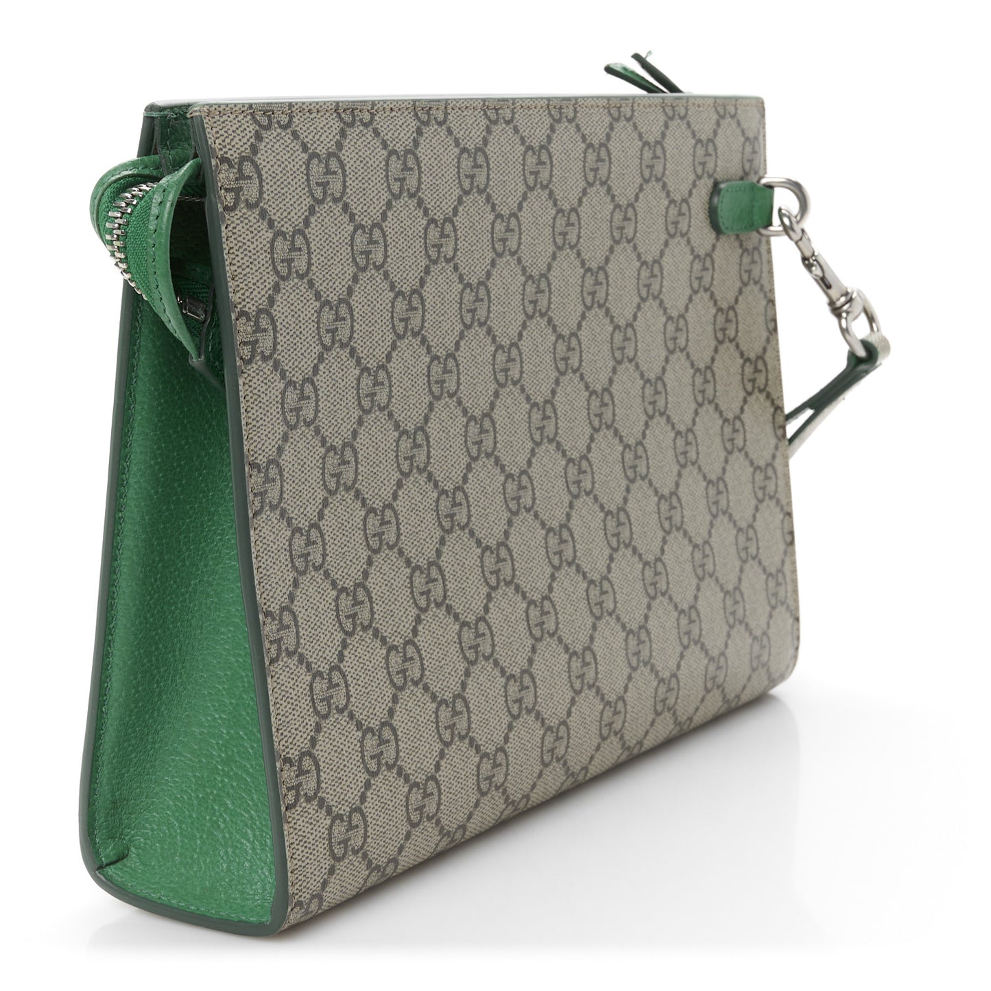 GG Supreme Monogram Bi-Color Small Zip Wristlet Pouch Beige Ebony Green