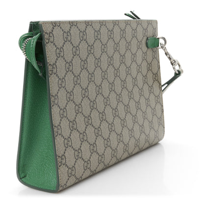 Gucci GG Supreme Monogram Bi-Color Small Zip Wristlet Pouch Beige Ebony Green 3 of 11
