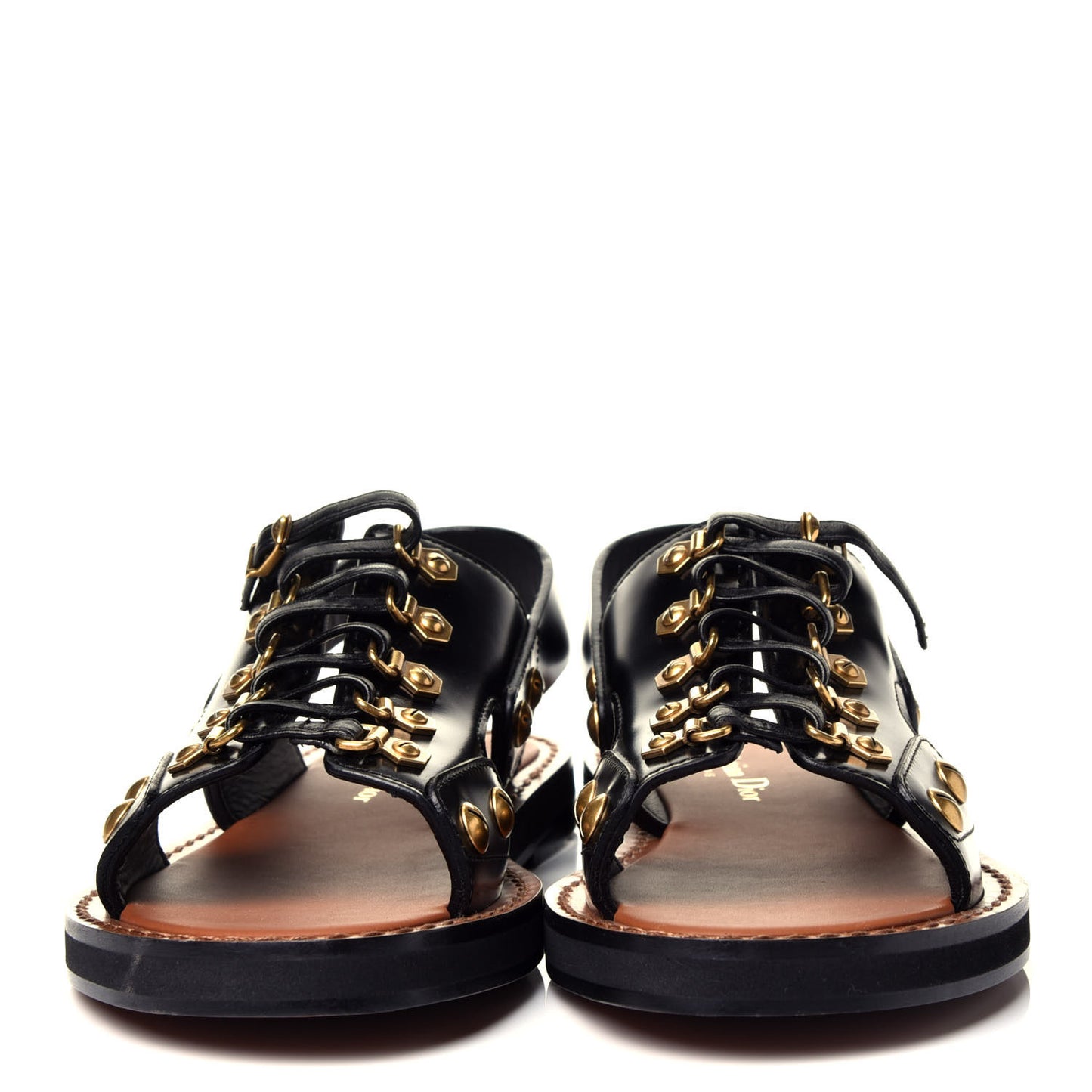Calfskin D-Trap Flat Sandals 35.5 Black