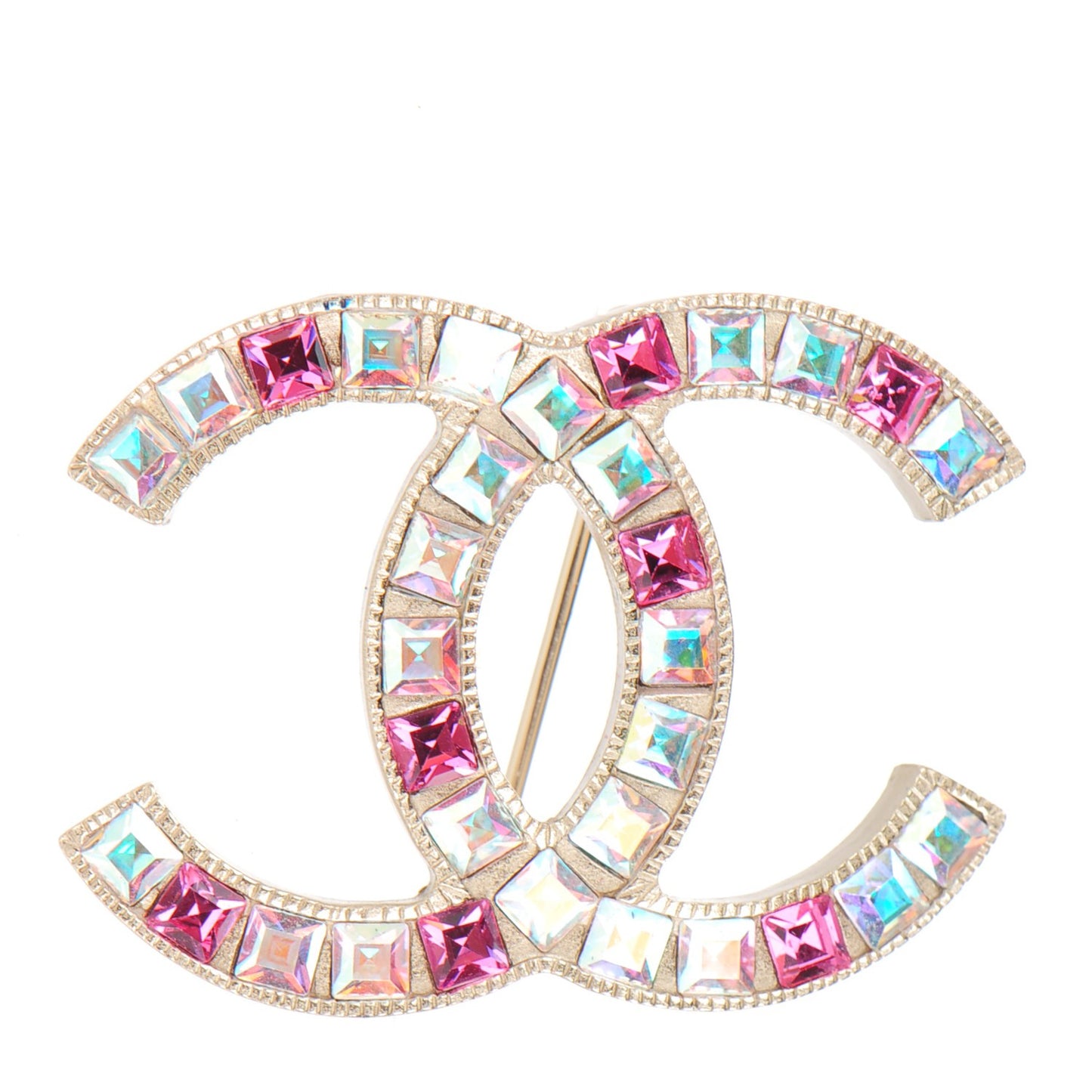 Crystal Baguette CC Brooch Silver Pink