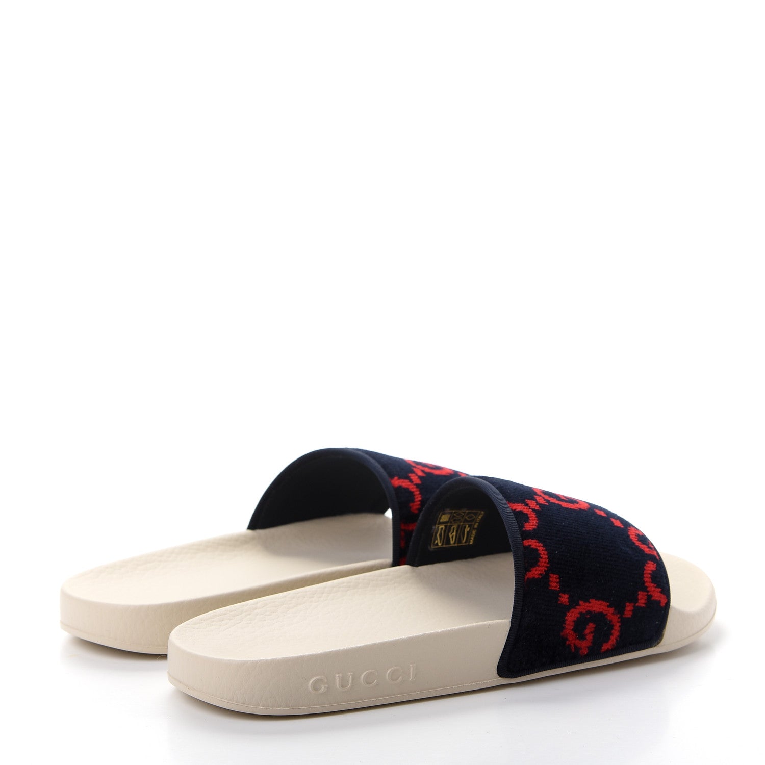 Gucci Terry Cloth GG Monogram Slide Sandals 37 Blue Red 4 of 11